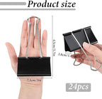 24 Pack Extra Large Binder Clips Jumbo Binder Clips 3 inch, Heavy Duty Paper Clamps for Office and Home Supplies, Black