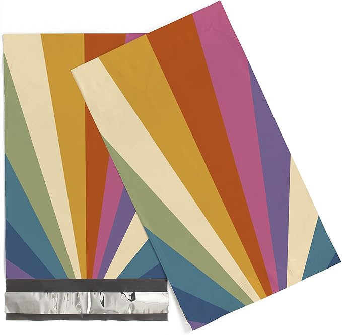 6x9 Poly Mailers – Retro Rainbow – Waterproof, Tear-Resistant Shipping Bags with Adhesive Seal – 100 Pack – Package Mint