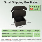 50 Pack 4x4x2'' Small Shipping Boxes, Black Corrugated Cardboard Literature Mailers, Mailing Packaging Supplies for Small Business (BK442-50)