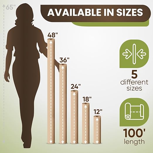 48" x 1200" (100 ft) Natural Kraft Paper Roll – USA Made Non-Toxic, Odorless, 100% Recyclable Brown Wrapping Paper for Shipping, Packaging, Crafting & Gift Wrapping