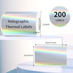 3x2 Inch Holographic Thermal Labels, Silver Thermal Sticker Labels, Rainbow Glitter Stickers for Price, Barcode, Mailing, Name, DIY Custom Logo Design, 200 Pcs/1 Roll