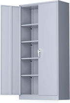Greenvelly Metal Storage Cabinet with Doors and Adjustable Shelves,72" Locking Tool Steel Garage Cabinet, Utility Metal Filing Storage with Lock for Home Office, Garage, School, Kitchen Dark Gray