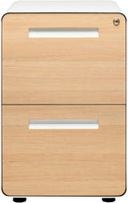 Laura Davidson Furniture Stockpile 2 Drawer Mobile File Cabinet with Lock - Under Desk Metal Filing Cabinet, Legal/Letter File Folders, Wheels and Stationary Feet, Pre-Assembled, White/Wood