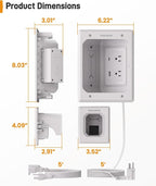 Perlegear TV in-Wall Cable Management Kit, USB and Typ C Ports Cord Hider for Wall Mount TV with Recessed Power, Includes Drill Templates, Dust Bags, Drywall Saw, Extension Cable