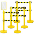 Therwen 6 Pcs Double Retractable Belt Barrier with Stanchion Dual Retractable Safety Belt Heavy Duty Crowd Control Stanchions Stainless Steel Post Holder Safety Barrier Stand (9.8 ft,Yellow and Black)