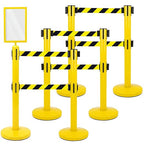 Therwen 6 Pcs Double Retractable Belt Barrier with Stanchion Dual Retractable Safety Belt Heavy Duty Crowd Control Stanchions Stainless Steel Post Holder Safety Barrier Stand (9.8 ft,Yellow and Black)