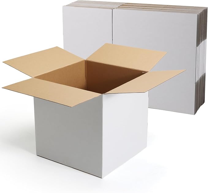 CRUGLA 12x12x12 White Shipping Boxes Set of 10, White Corrugated Cardboard Boxes for Small Business Shipping Mailing Packing