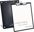 Aluminum Magnetic Clipboard A4 Metal Strong Fixed Magnet Message Clip Board Stainless Hangable w/Pen Holder Letter 9" x 12.6" for School Office Forklift Factory Workshops Supplies (Black)