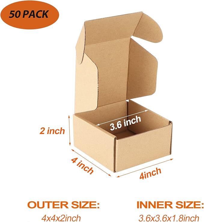 PHAREGE 4x4x2 inch Shipping Boxes Bulk 50 Pack Brown, Tab Lock Tuck Top Mailer Boxes for Packaging Small Business, Small Cardboard Gift Boxes for Wrapping Mailing Present