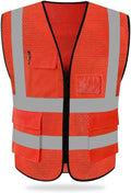 HYCOPROT High Visibility Mesh Safety Reflective Vest with Pockets and Zipper, Meets ANSI/ISEA Standards