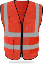 HYCOPROT High Visibility Mesh Safety Reflective Vest with Pockets and Zipper, Meets ANSI/ISEA Standards