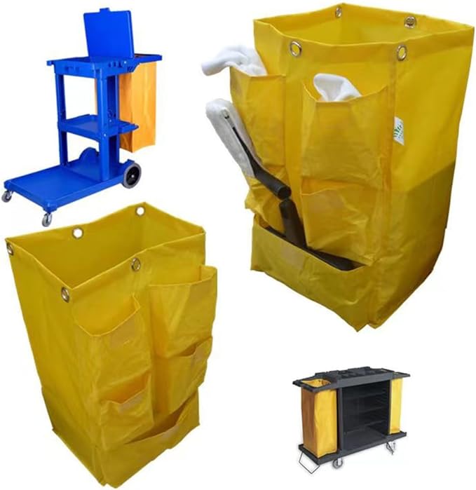 Large Capacity Waterproof Janitorial Cart Bag with 6 Brass Grommets, 25 Gallon, Brown with 5 Pockets