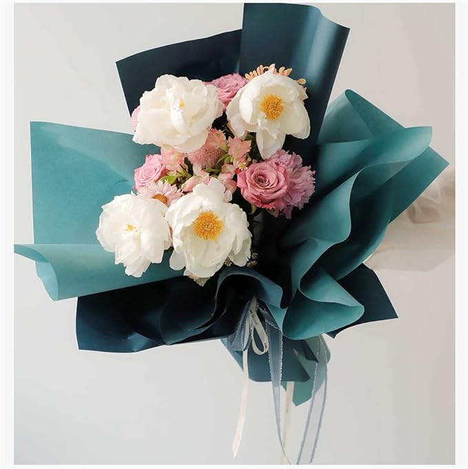 Korean Style Flower Wrapping Kraft Paper Roll Floral Wraps Bouquet Wrap Florist Paper Christmas Mother's Day Thanksgiving Day DIY Gift Packaging Paper (Color 9 Peacock Blue)