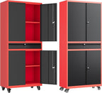 Letaya Metal Garage Storage Cabinet with Wheels,Rolling Tool Cabinet with Adjustable Shelves and Drawer for Garage Home Utility Room (Red)