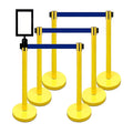 VIP Crowd Control Retractable Belt Stanchion Queue Safety Barrier Set, 36" Ht, 78" Belt + Wall Bracket (6 YEL Posts Blue Belt + SFrame + WBracket)