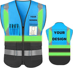 YOWESHOP High Reflective Visibility Safety Vest Custom Your Logo Safety Workwear with Reflective Strips and Pockets