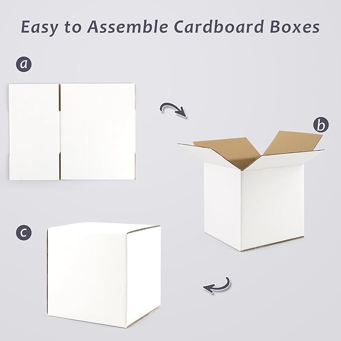Frametory 7x7x7 Pack of 28 Corrugated Cardboard Packing Shipping Mailing Moving Carton Boxes, White