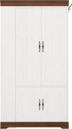 IRONCK Armoire Wardrobe Closet with Side Half Mirror, 70" Freestanding 4-Door Storage Cabinet for Bedroom, Features Side Hooks, Open Compartments, Hanging Rod & Shelves, White Armoire
