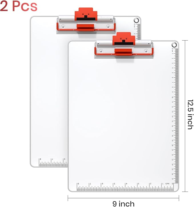 Clipboards with Pen Holder A4 Size 12.5x9 Inch Aluminum Protection Clip Board for Classrooms, Offices, School, Doctor, Coaches [Upgraded Clip] [White-Red, 2 Pack]