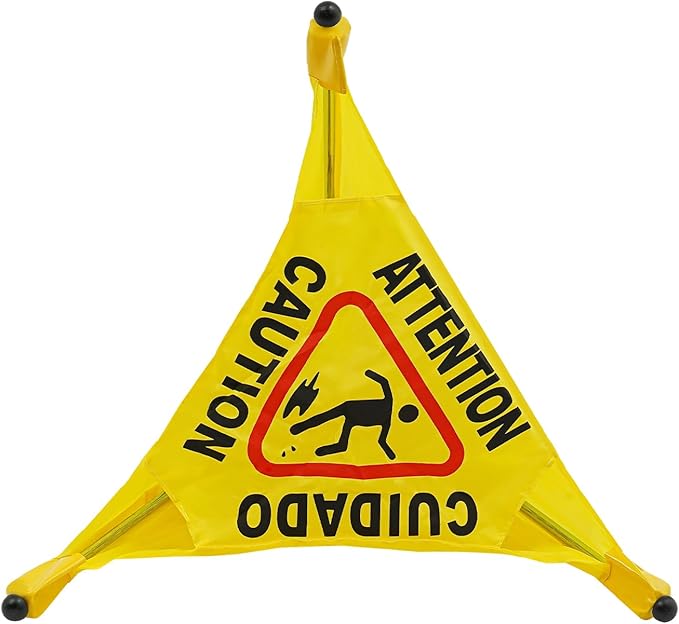 6 Pcs Pop up Wet Floor Sign, 20 Inch Slippery When Wet Sign with Storage Tube, 4-Sided Yellow Safety Warning Caution Cone for Commercial Industrial Office Use