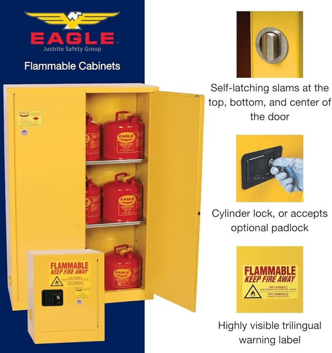 Eagle American Made 4 Gallon F﻿lammable Liquid Storage Cabinet, Manual-Close Space Saver Fireproof Cabinet for Schools, Garages, Manufacturing Facilities, 17" x 17" x 22", 1904X