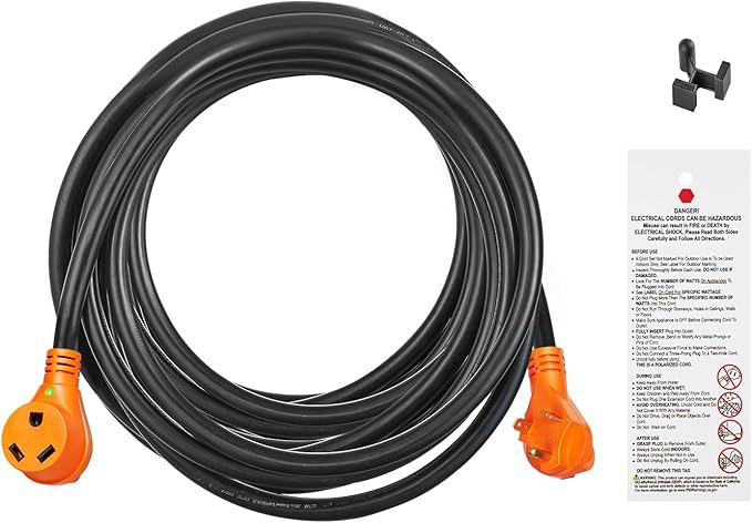 VEVOR 30 Amp RV Extension Cord, 25 ft, Heavy Duty STW 10/3 AWG RV Power Cord, NEMA TT-30R Female NEMA TT-30P Male Plug, for RVs, Generators, Campers, ETL Listed