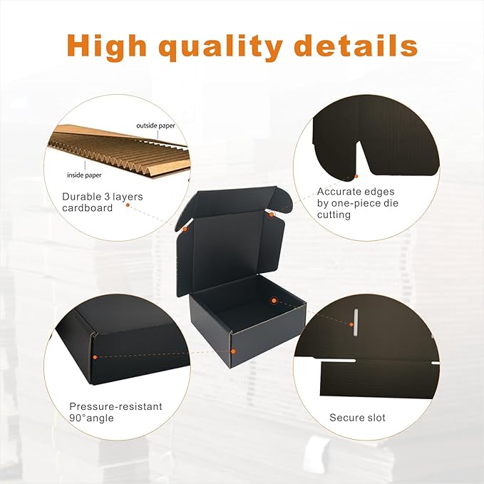400 Pack 5x5x2'' Small Shipping Boxes, Corrugated Cardboard Mailers for Business, Black (CM552B-400)
