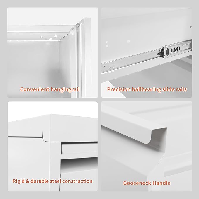 4 Drawer File Cabinet with Wheels,Metal Mobile Filing Cabinets with Lock,White Rolling File Cabinet for Home Office,Heavy Duty Storage Cabinet for A4/Letter/Legal Size File,Assembly Required