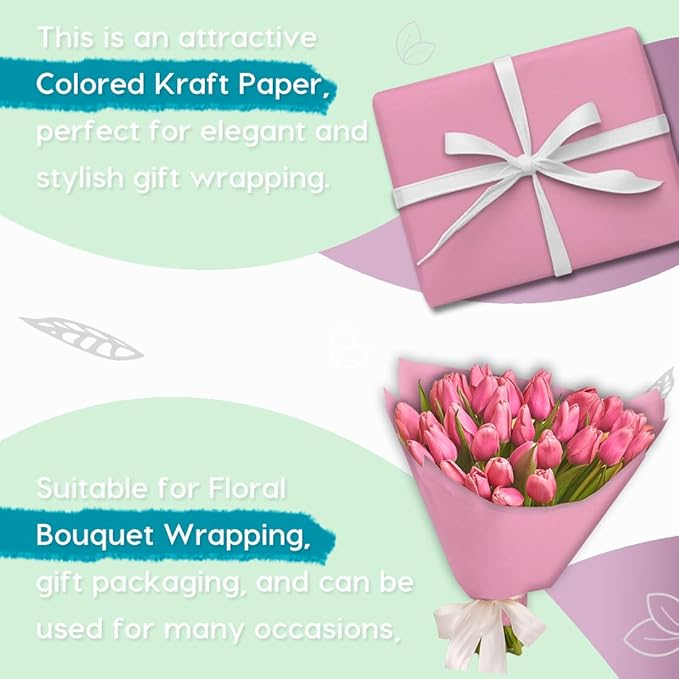 PerkHomy 36" x 1,440" (120') Light Pink Kraft Paper Roll for Craft Bulletin Board Paper Art Table Covering Crafting Gift Wrapping Bouquet Packing Parcel 80GSM 55LB (Light Pink, 36" x 120')