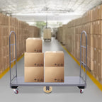 Gray Heavy Duty U-Boat Platform Truck Cart - 2000LBS Capacity 15.7x64.6in Steel Flatbed with 6 Casters, Foot Brake & Removable Handles for Warehouse/Storage Room