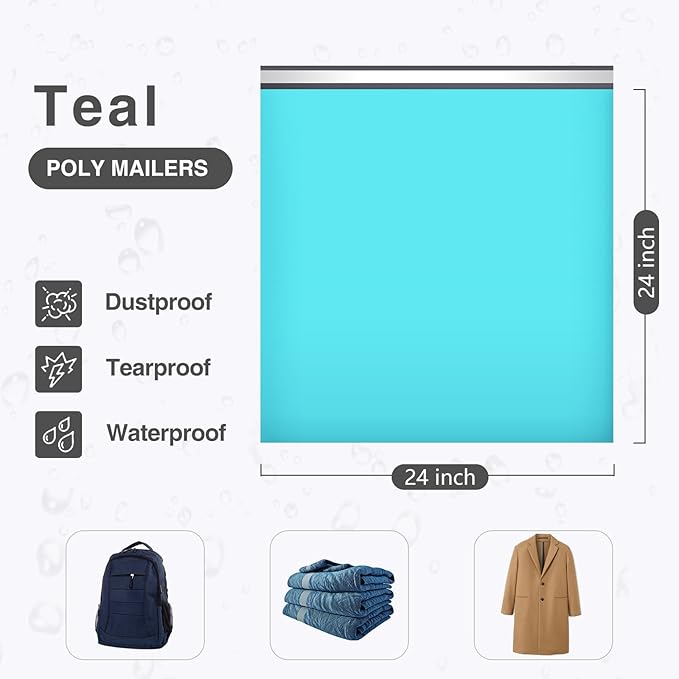 UCGOU Poly Mailers 24x24 Inch Teal 100 Pack Extra Large Shipping Bags Strong Thick Mailing Envelopes Self Seal Adhesive Waterproof and Tear Proof Boutique Postal for Clothing Quilt and More