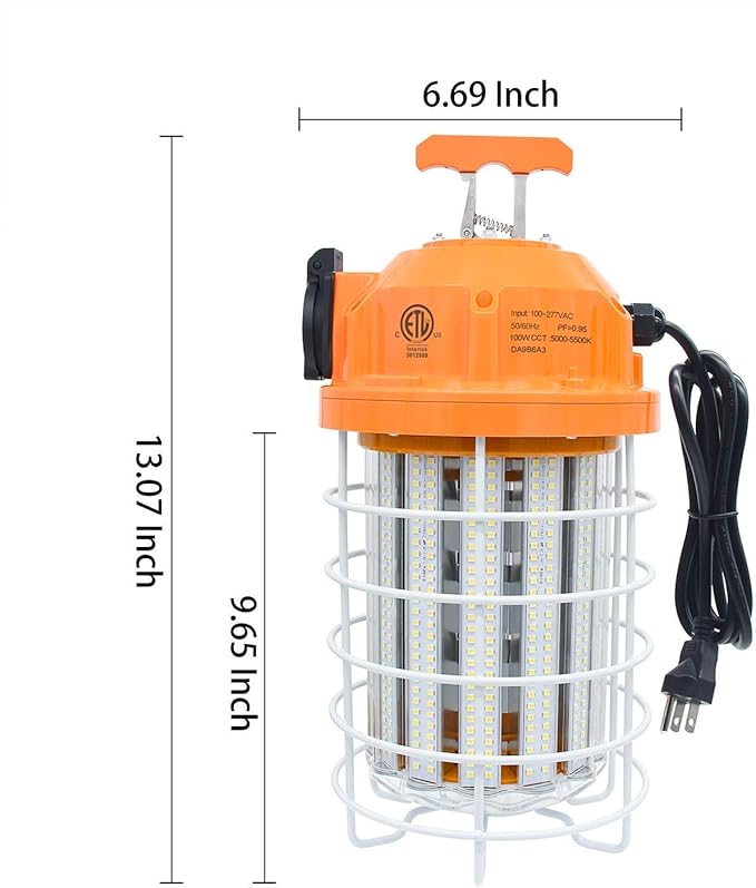 100W LED Temporary Work Light Waterproof Lights Construction Lights Work Site Lighting Temporary Construction Lighting 15500Lm 5000K Daylight White Lighting for Construction Job Site