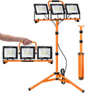 21000 Lumen Work Lights with Stand, 3 Adjustable Head LED Work Light, with Adjustable and Foldable Tripod Stand, Waterproof Lamp with Individual Switch with 6500 Kelvin Color (3-Head-Orange)