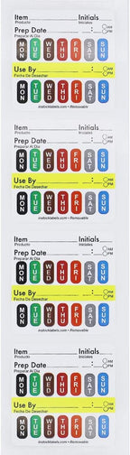 Removable Universal Labels for Food Rotation Use by Food Preparation Days of The Week Prep Date Stickers 2 x 2 Inch 500 Adhesive Removable Stickers