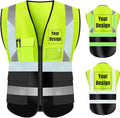 YOWESHOP High Visibility Safety Vest Custom Your Logo Protective Workwear 5 Pockets With Reflective Strips Outdoor Work Vest (XL, Yellow Black Luminous)