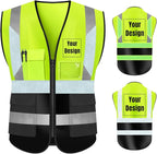 YOWESHOP High Visibility Safety Vest Custom Your Logo Protective Workwear 5 Pockets With Reflective Strips Outdoor Work Vest (XL, Yellow Black Luminous)