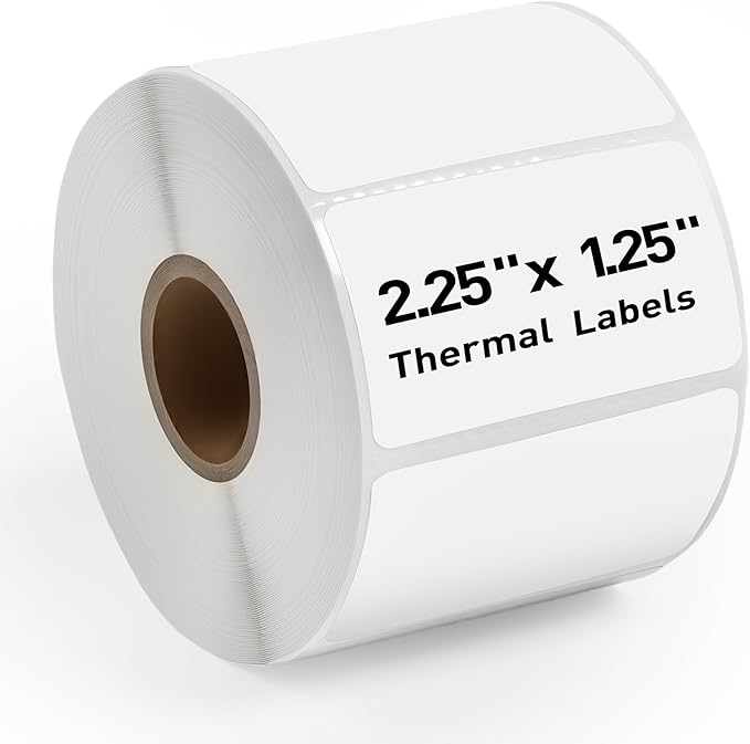 2.25"x 1.25" Direct Thermal Labels-Perforated Barcodes, Shipping Label Paper, Compatible with Zebra & Rollo Printers（1 Roll，1000 Labels/Roll）