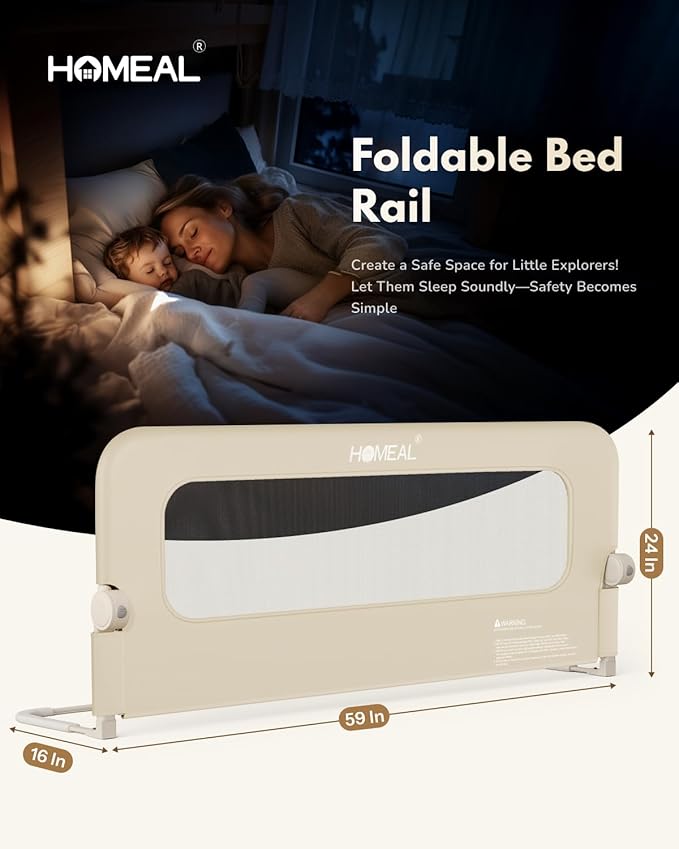HOMEAL Toddler Bed Rails - 59"x24" Extra Long Bed Rail for Toddlers with U-Shape Base, Baby Bed Safety Guard for Twin, Full, Queen, King Mattress Bed, Beige, 1 Pack