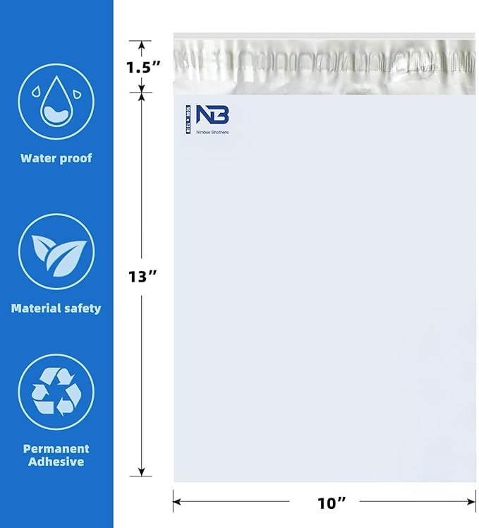 NB 10x13 Inch - 1000 Pcs White Poly Mailers Strong Adhesive Self-Seal Shipping Envelopes, Tear & Water Resistant Packaging for E-Commerce and Small Business