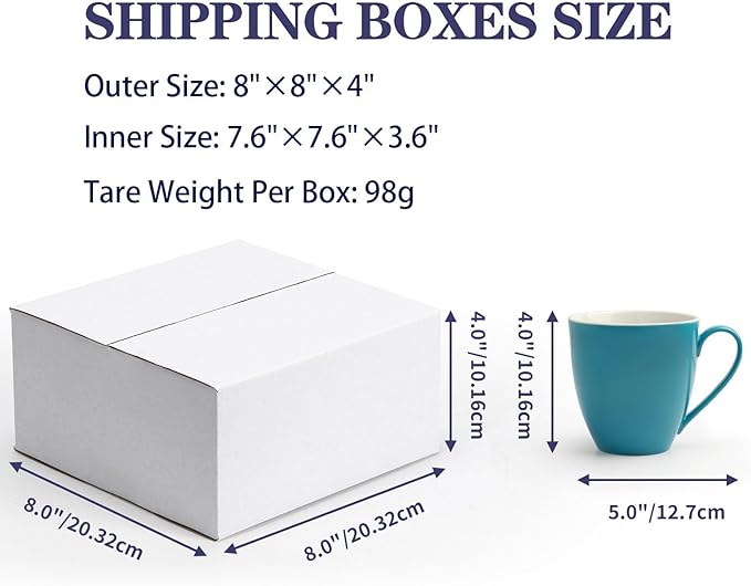 Small Shipping Boxes 8x8x4 Inch set of 40, White Corrugated Cardboard Boxes for Small Business, Mailing, Moving and Storage