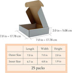 7 x7 x2 Inches Shipping Boxes Set of 25,White Corrugated Mailing Cardboard Box Literature Mailer for Packing Small Business Moving Storage, E-Commerce Packaging Mailing Boxes Gift Boxes for Presents