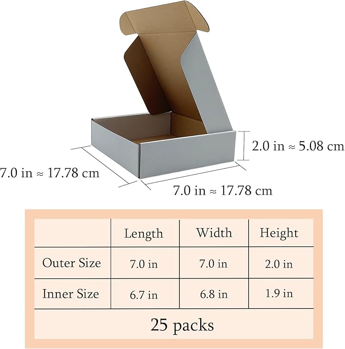 7 x7 x2 Inches Shipping Boxes Set of 25,White Corrugated Mailing Cardboard Box Literature Mailer for Packing Small Business Moving Storage, E-Commerce Packaging Mailing Boxes Gift Boxes for Presents