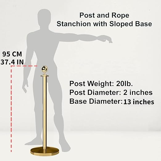 Stanchion Set, Gold Stanchion and Velvet Ropes with 8 Pcs Stainless Steel Posts and 6Pcs Red 5FT Ropes Crowd Control Barrier for Events, Weddings, Theaters, VIP Lines, Queue Management