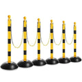 Amylove Plastic Stanchion Post Set, Traffic Warning Line Stanchion Crowd Control Safety Barriers Driveway Barrier with 5 Chains and 10 S Hooks for Outdoor Indoor Parking(Yellow Black,6 Pcs)