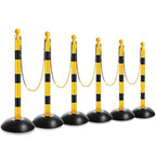 Amylove Plastic Stanchion Post Set, Traffic Warning Line Stanchion Crowd Control Safety Barriers Driveway Barrier with 5 Chains and 10 S Hooks for Outdoor Indoor Parking(Yellow Black,6 Pcs)