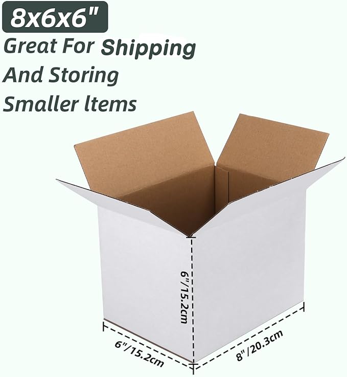 CRUGLA 8x6x6 White Shipping Boxes Set of 6, White Corrugated Cardboard Boxes for Small Business Shipping Mailing Packing