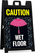 Caution Wet Floor Umbrella Sidewalk Sign Kit, 24x36 Inches, with A Frame Stand, Made in USA