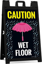 Caution Wet Floor Umbrella Sidewalk Sign Kit, 24x36 Inches, with A Frame Stand, Made in USA