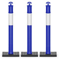 RoadHero 45 Inch Delineator Post with Rubber Base, Heavy Duty Blue Traffic Delineator Posts Cones with Reflective Collars for Parking Lots, Road Safety, Construction Events 3 Pack
