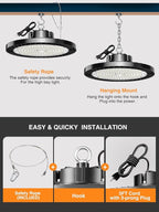 8 Pack 150W UFO LED High Bay Lights, 5000K Daylight, Super Bright 22500 LM, AC100-277V, High Bay Led Shop Lights with US Plug 5ft Cable for Garage Plug & Play Lighting for Warehouse